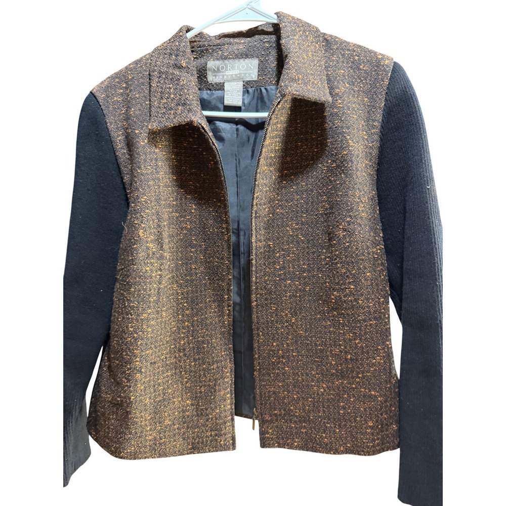 Norton McNaughton Petites Brown Tweed Skirt Suit Set Zip‎ Jacket Size 10P